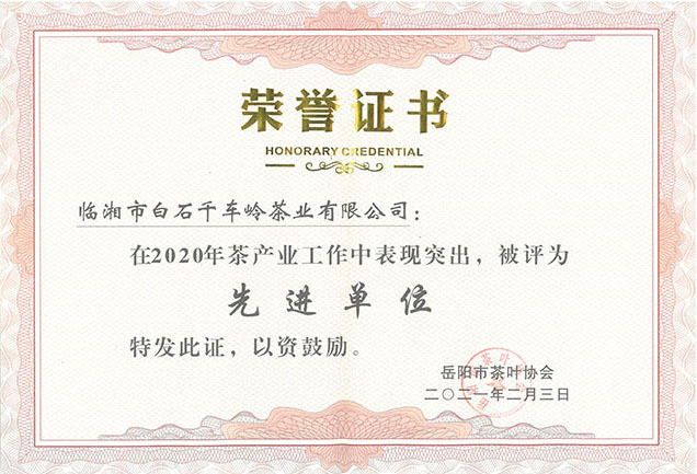 2020年茶产业工作先进单位